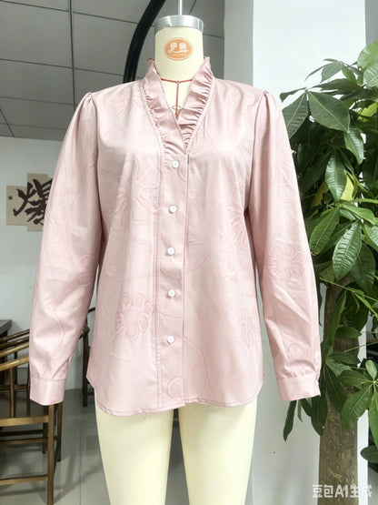 Women's Lace Print Cotton Linen Blouse