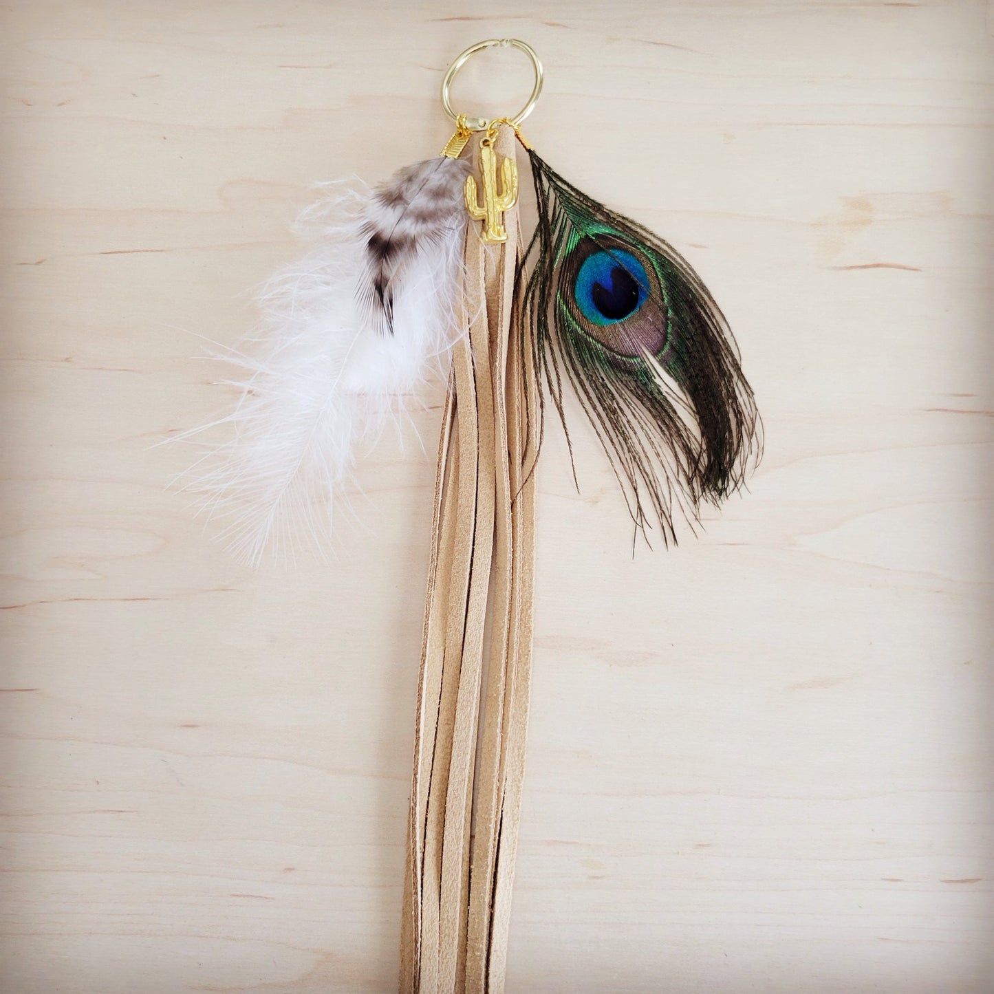 Boho Western Leather Boot Bling Bone Suede w/ Peacock Feather 500v