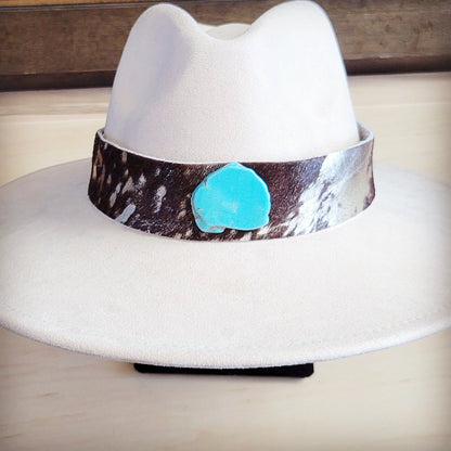 Wide Hair Hide Silver Metallic Hat Band w/ Turquoise 953L
