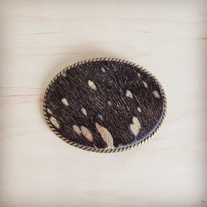Rope Edge Mixed Metallic Hair on Hide Leather Belt Buckle 902c