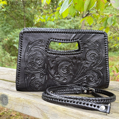 Hand-Tooled Leather Large Clutch & Crossbody, "JENNY" by ALLE