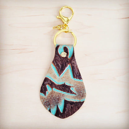 Embossed Leather Key Chain -Turquoise Laredo 701t