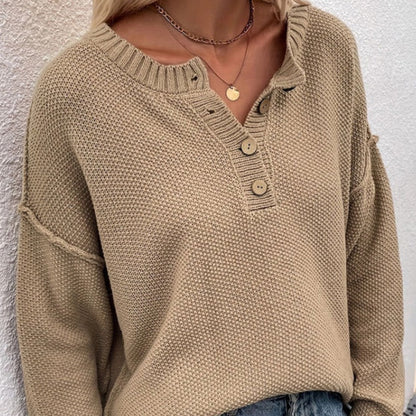 Solid Color V-Neck Pullover Knit Sweater | Relaxed Distressed Fit