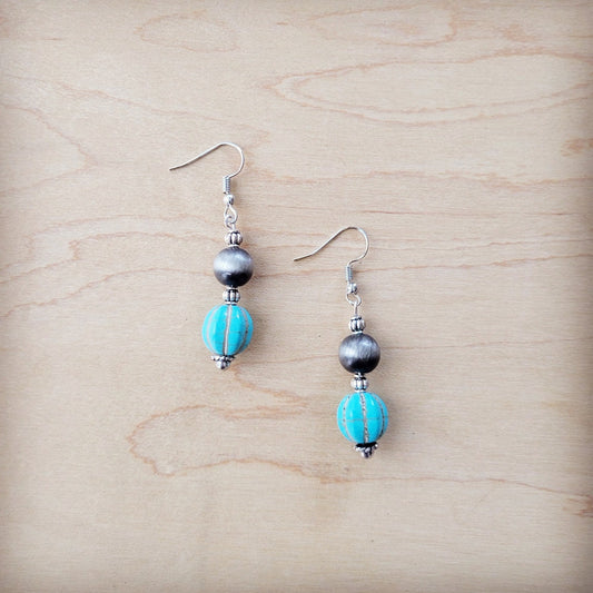 **Western Blue Turquoise w/ Silver Bead Drop Earring 200w