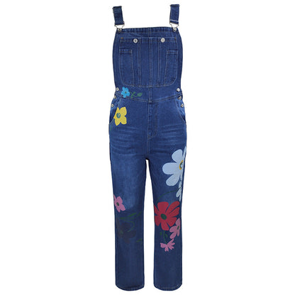 Women's Printed Ripped Loose Straight-Leg High-Waist Denim Pants