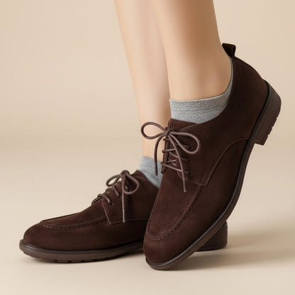 Women's Retro Lace-Up Deep-Mouth Suede Loafer Pumps