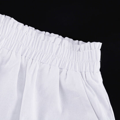 Women's Ruffled Linen-Blend Cropped Blouse & Shorts Set
