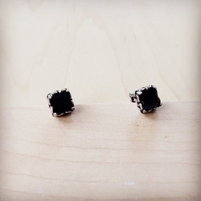 **Square-Cut Black Stone Earrings 219cv