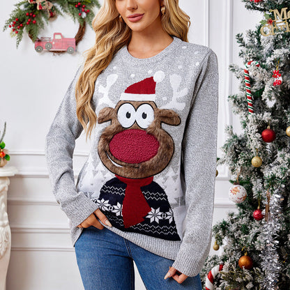 Loose Casual Parent-Child Gray Pullover Christmas Sweater