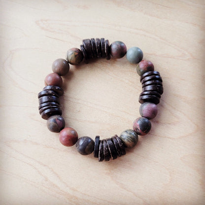 **Genuine Picasso Jasper and Wood Stretch Bracelet 810p