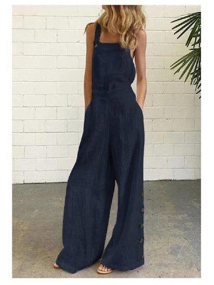 High-Waisted Sleeveless Wide-Leg Denim Jumpsuit – 8 Colors, S–2XL
