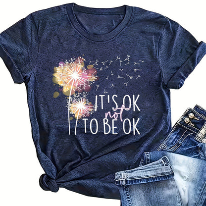 Women's Round Neck Short Sleeve T-Shirt, Summer Casual Tee