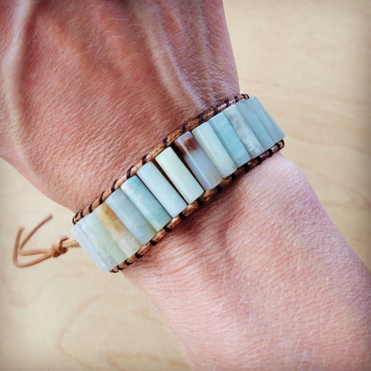 Woven Amazonite Stacked Stone Beaded Bracelet 810m