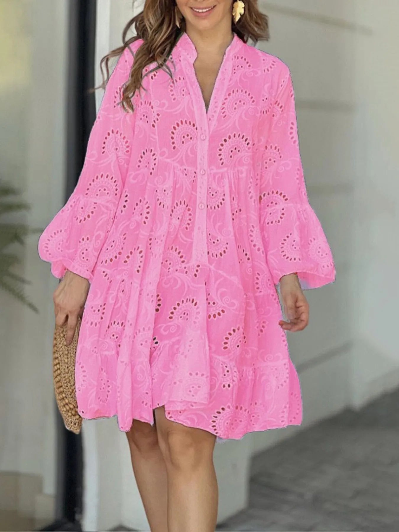 Full Size Eyelet Ruffled Hem Tiered Dress Plus Size