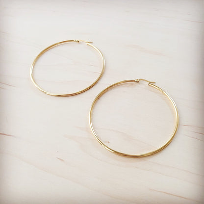 **Extra Large Stainless Steel Hoop Earrings 18K Gold Plating 219cc