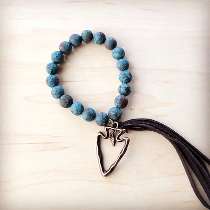**Natural American Turquoise Beaded Bracelet w/ Tassel and Arrowhead 811e