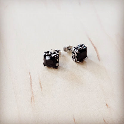 **Square-Cut Black Stone Earrings 219cv