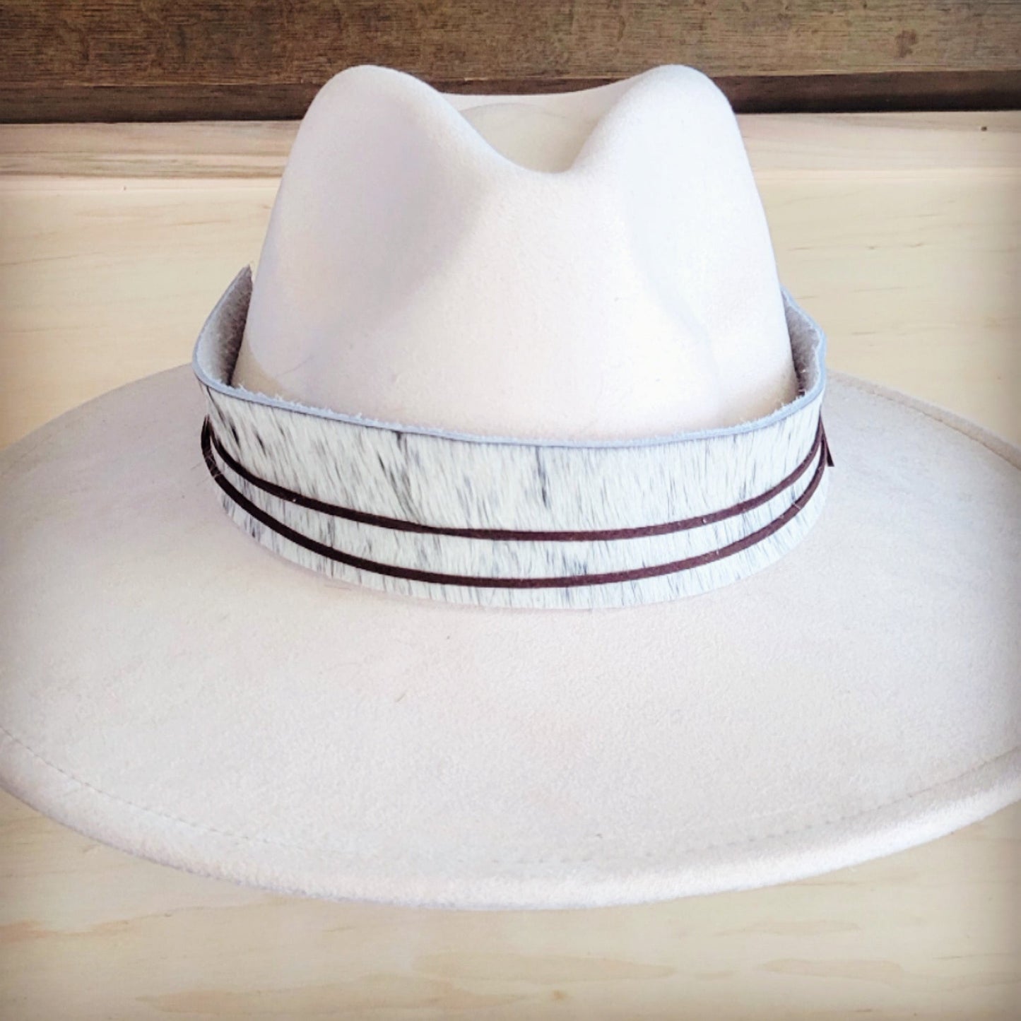 Wide Genuine Hair Hide White Spotted Hat Band Only 954d