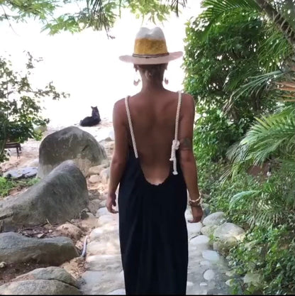Handmade Backless Maxi Beach Dress ZOE, Organic Cotton