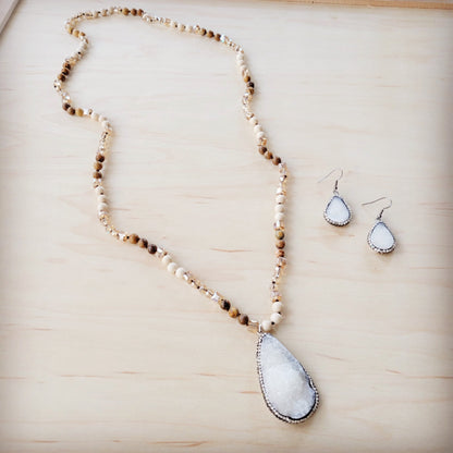 Picture Jasper Beaded Necklace w/ Druzy Pendant 262v