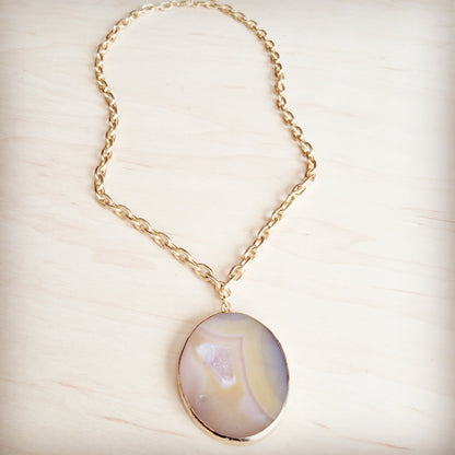 **Matte Gold Gilded Agate Pendant on Gold Chain Necklace 257kj