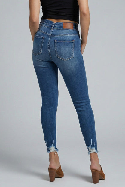 Rebel Corset Double Waist Ankle Distress Jeans