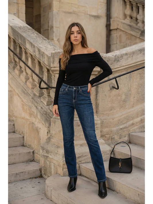 Stevie Tummy Control High Rise Slim Flare Jeans (Dark Wash)