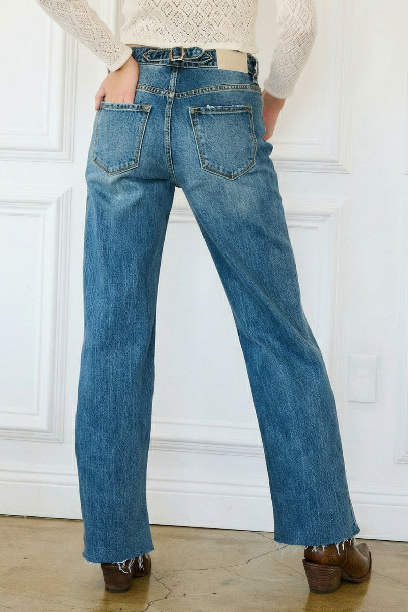 Dual Accent High Rise Straight Leg Jeans