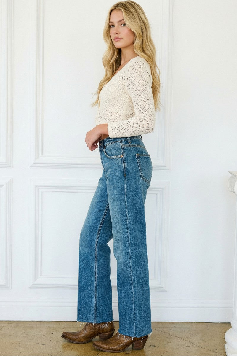 Dual Accent High Rise Straight Leg Jeans