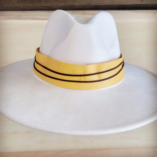 Wide Genuine Leather Mustard Hat Band Only 954k