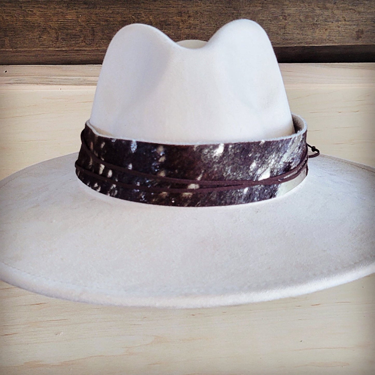 Wide Genuine Hair Hide Silver Metallic Hat Band Only 953z