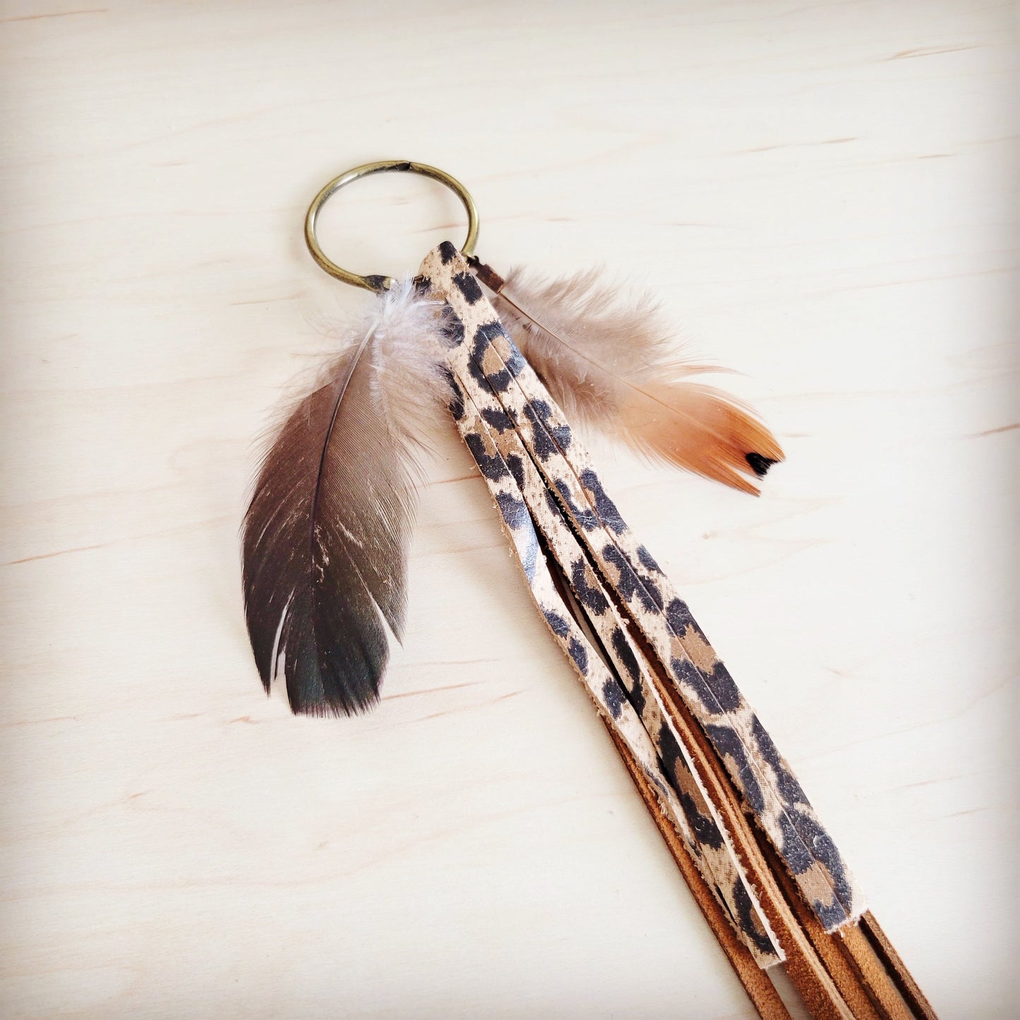 Boho Western Leather Boot Bling Charm w/ Leopard Fringe 500y
