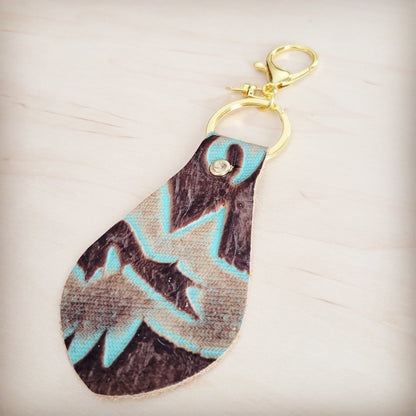Embossed Leather Key Chain -Turquoise Laredo 701t