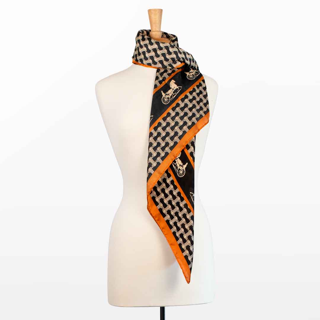Carriage - Stylized Equestrian Scarf in Tangerine and Black