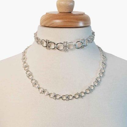 Bocara - Horse Bit Chain Link Equestrian Necklace in Silver