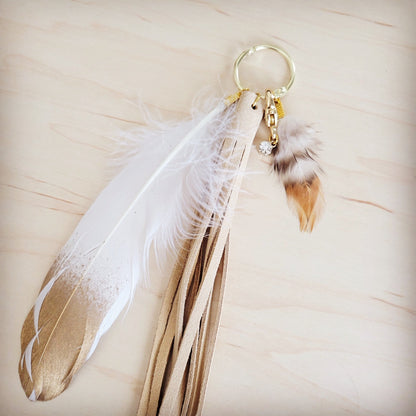 Boho Western Leather Boot Bling Charm Gold White Feather 500r
