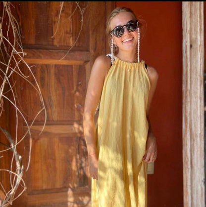 Handmade Backless Maxi Beach Dress ZOE, Organic Cotton
