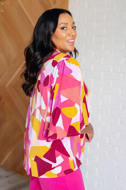 Cali Blouse in Magenta and Mustard Abstract