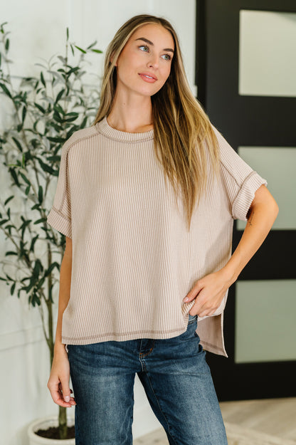 Catch Me Loungin’ Cable Ribbed Knit Top in Ash Mocha