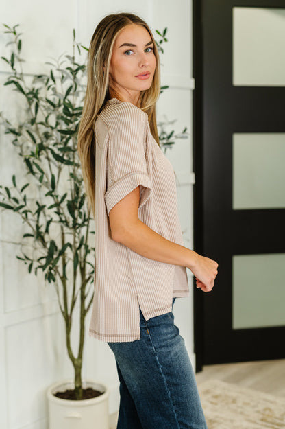 Catch Me Loungin’ Cable Ribbed Knit Top in Ash Mocha