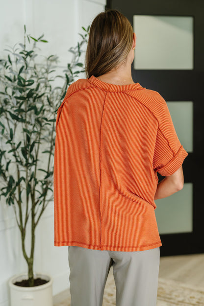 Catch Me Loungin’ Cable Ribbed Knit Top in Burnt Orange