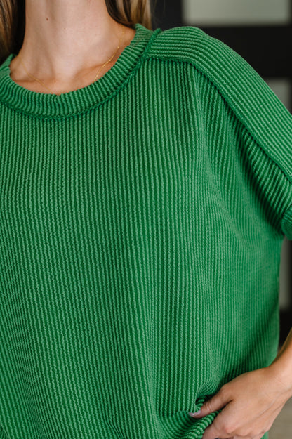 Catch Me Loungin’ Cable Ribbed Knit Top in Dark Green