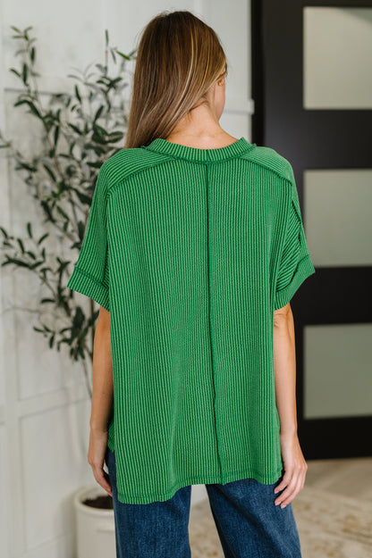 Catch Me Loungin’ Cable Ribbed Knit Top in Dark Green