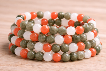 Youth Harmony Beaded Bracelet – Green, White & Orange Stones (Kids & Teens, Small Wrists)