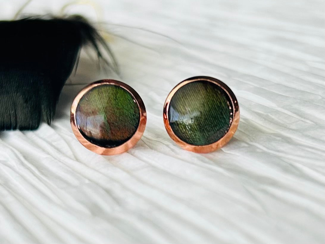 Genuine Turkey Feather Stud Earrings Rose Gold Handmade Michigan