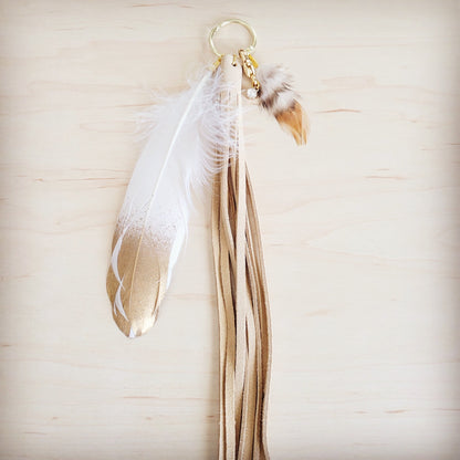 Boho Western Leather Boot Bling Charm Gold White Feather 500r