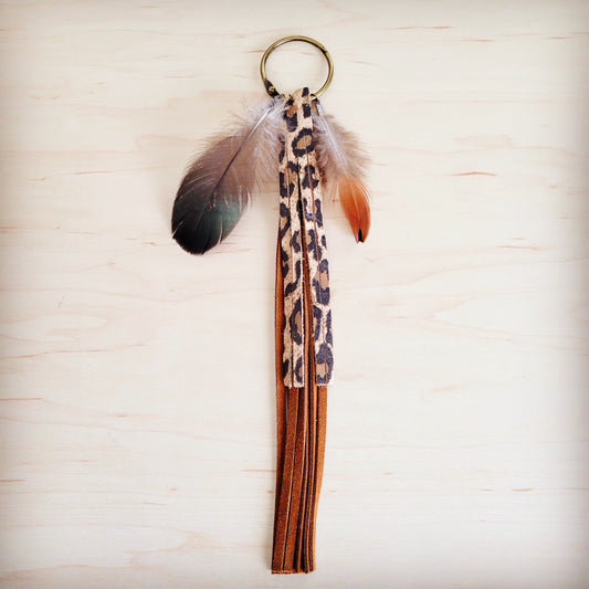 Boho Western Leather Boot Bling Charm w/ Leopard Fringe 500y