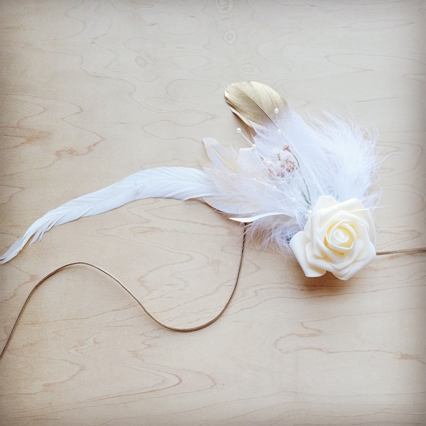Boho Western Wedding Floral & Feather Bridal Hat in Rust 984i