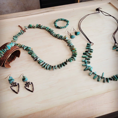 Natural Turquoise Stacked Stone Necklace with Leather Ties 263e