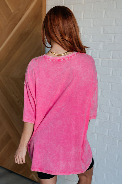 Don't Mind Me Mineral Wash Drop Shoulder Tee in Fuchsia